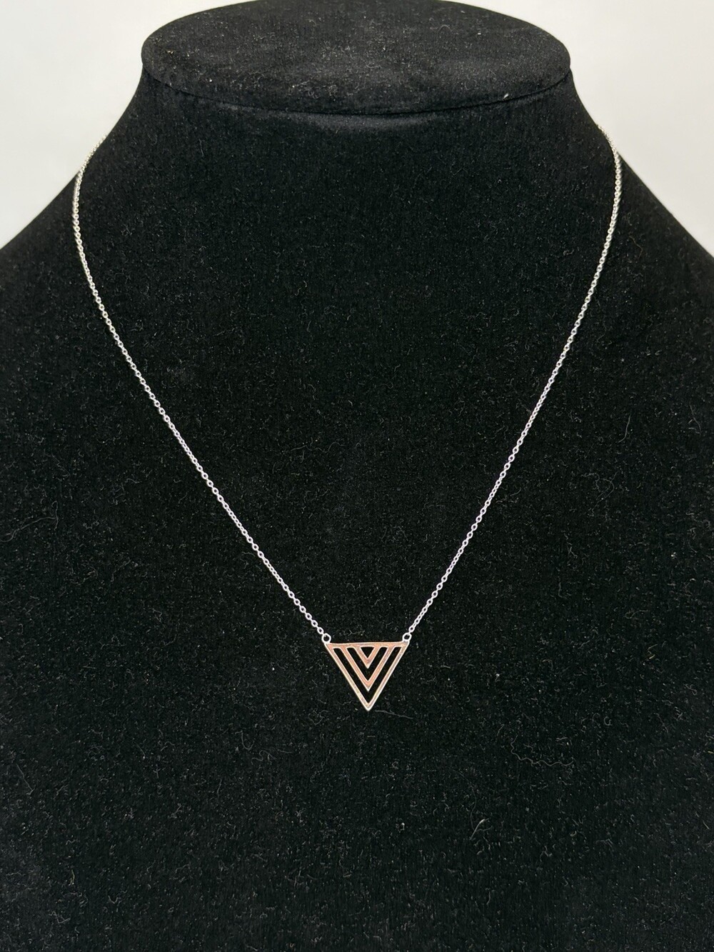 925 Sterling Silver Geometric Triangle Pendant Necklace Rose Gold Tone